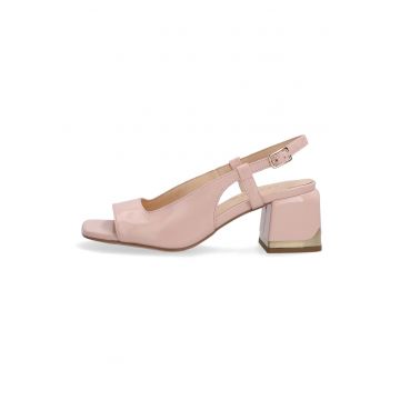 Sandale din piele lacuita cu bareta slingback si toc masiv