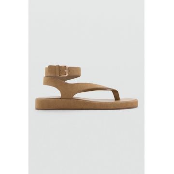 Sandale flatform din piele intoarsa cu model uni