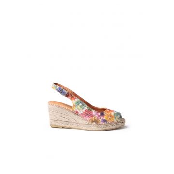 Sandale tip espadrile cu talpa wedge Carol-DM -  Piele - Model floral - Multicolor