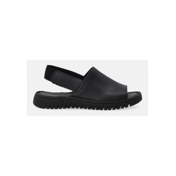Sandale uni din piele cu bareta elastica