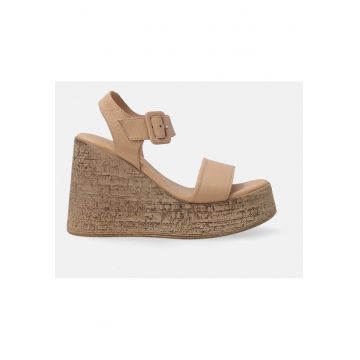 Sandale wedge din piele - Bej