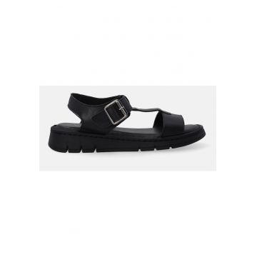 Sandale wedge din piele cu catarama
