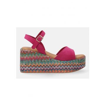 Sandale wedge din piele intoarsa