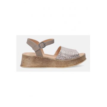 Sandale wedge din piele si model animal print