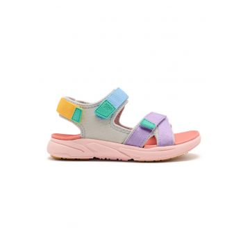 Sandale cu model colorblock si inchidere velcro - Coral