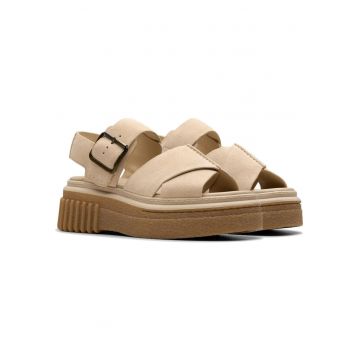 Sandale cu platforma dama -  piele intoarsa - bej