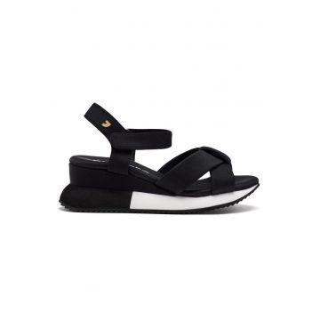Sandale cu talpa wedge si inchidere velcro - Negru