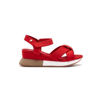 Sandale cu talpa wedge si inchidere velcro - Rosu