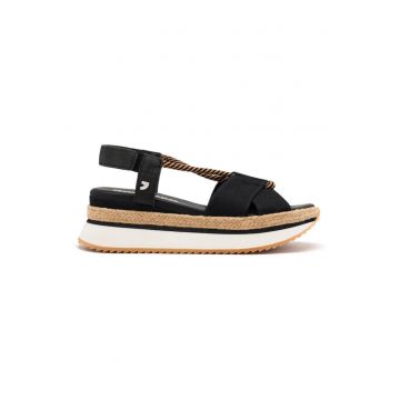 Sandale din panza cu talpa wedge - Negru