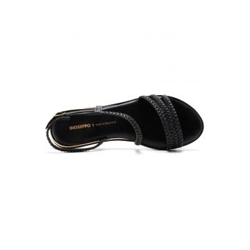 Sandale din piele cu talpa joasa si aspect impletit - Negru