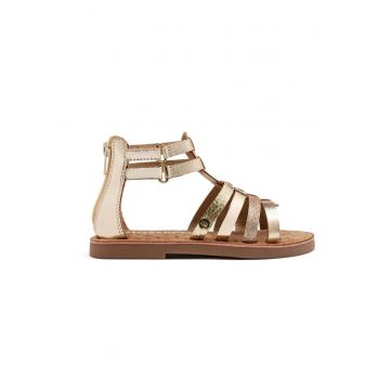 Sandale din piele cu talpa plata - Auriu