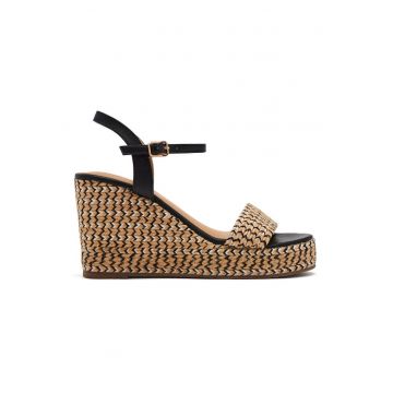Sandale din piele ecologica cu talpa demi-wedge - Negru