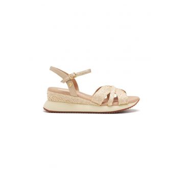 Sandale din piele ecologica impletita cu talpa wedge