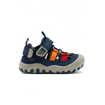 Sandale cu inchidere velcro si insertii din material textil - Albastru royal/Bleumarin