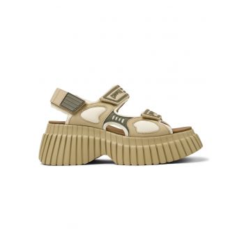 Sandale cu talpa demi-wedge si garnituri din piele