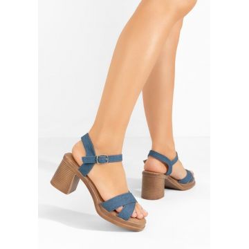 Sandale cu toc gros Jacqualine denim