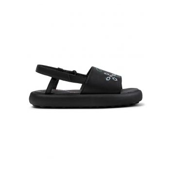 Sandale de piele cu broderie - Negru