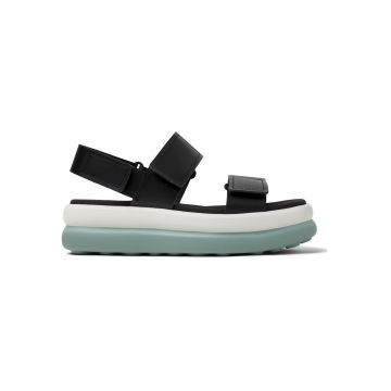 Sandale din piele cu talpa flatform si inchidere velcro - Negru