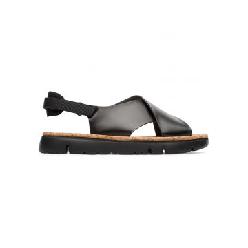 Sandale din piele cu talpa joasa si inchidere velcro Oruga