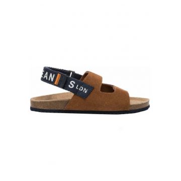 Sandale din piele intoarsa cu bareta din textil -