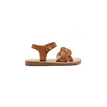 Sandale din piele cu talpa plata si inchidere velcro