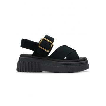 Sandale cu platforma dama -  piele intoarsa - negru - Sandale cu platforma dama -  piele intoarsa - negru -