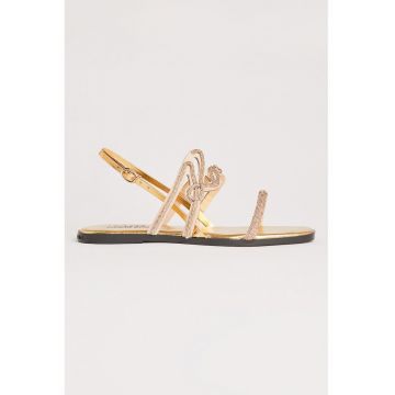 Sandale slingback cu strasuri - Auriu