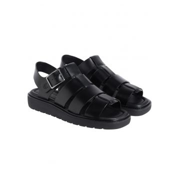 Sandale cu platforma dama -  piele naturala - negru