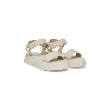 Sandale dama -  material textil - ecru - toc plat - inchidere velcro - Sandale dama -  material textil - ecru - toc plat - inchidere velcro -