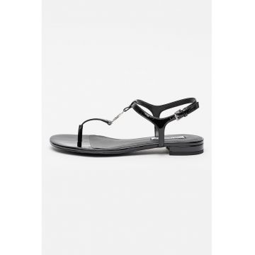 Sandale din piele lacuita cu logo - Negru
