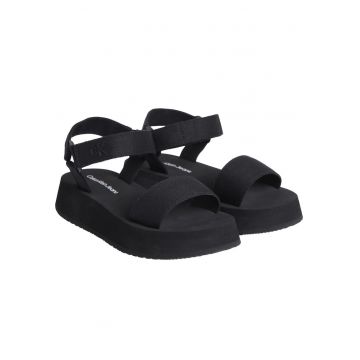 Sandale flatform din material textil cu segment cu inchidere velcro Sandale flatform din material textil cu segment cu inchidere velcro