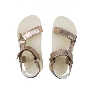 Sandale confortabile pentru femei - tip slap flop - auriu deschis metalic - marimea