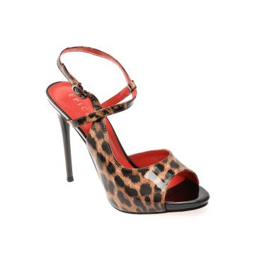 Sandale elegante EPICA maro, E294, din piele naturala lacuita