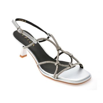 Sandale elegante EPICA argintii, 2396, din piele ecologica