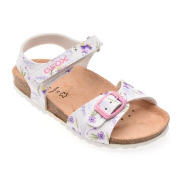 Sandale GEOX albe, J028MC, din piele ecologica