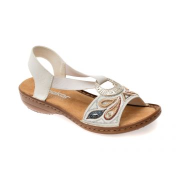 Sandale RIEKER albe, 608B4, din piele ecologica