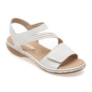 Sandale RIEKER albe, 65964, din piele naturala