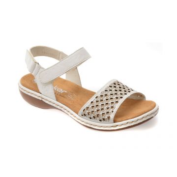 Sandale RIEKER albe, 65967, din piele naturala