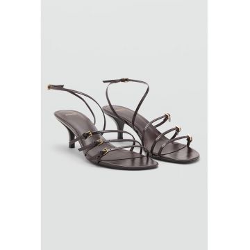 Sandale cu barete multiple si toc kitten - Maro cognac