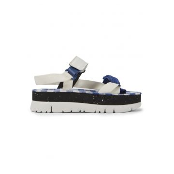 Sandale cu talpa flatform si inchidere velcro - Alb/Albastru