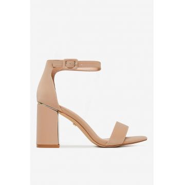 Sandale cu toc bej din material sintetic