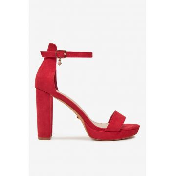 Sandale cu toc  Textil - Rosu