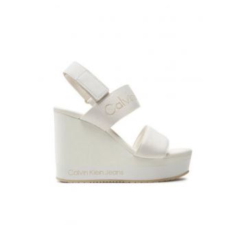 Sandale dama -  alb - material textil - toc plat -