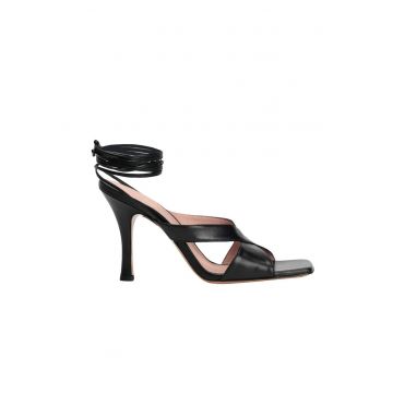 Sandale din piele  varf patrat si siret