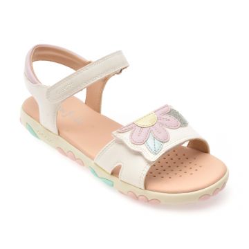 Sandale GEOX albe, J558ZB, din piele ecologica