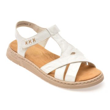 Sandale RIEKER albe, V9119, din piele naturala