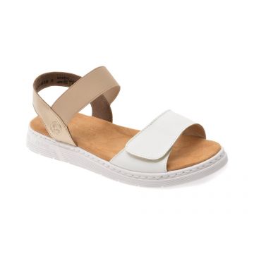 Sandale RIEKER albe, V9161, din piele naturala