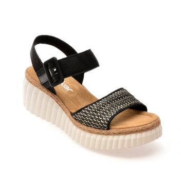 Sandale RIEKER negre, 69176, din piele ecologica