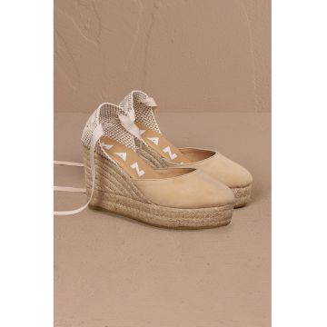 Sandale wedge de piele cu bareta infasurabila