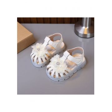 Sandale AL  Elegante - Model flori 3D - Piele ecologica - Fete - Ivoire